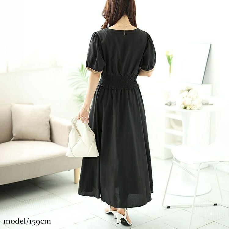 大きいサイズ レディース 配色クロスネックワンピース　fem-488