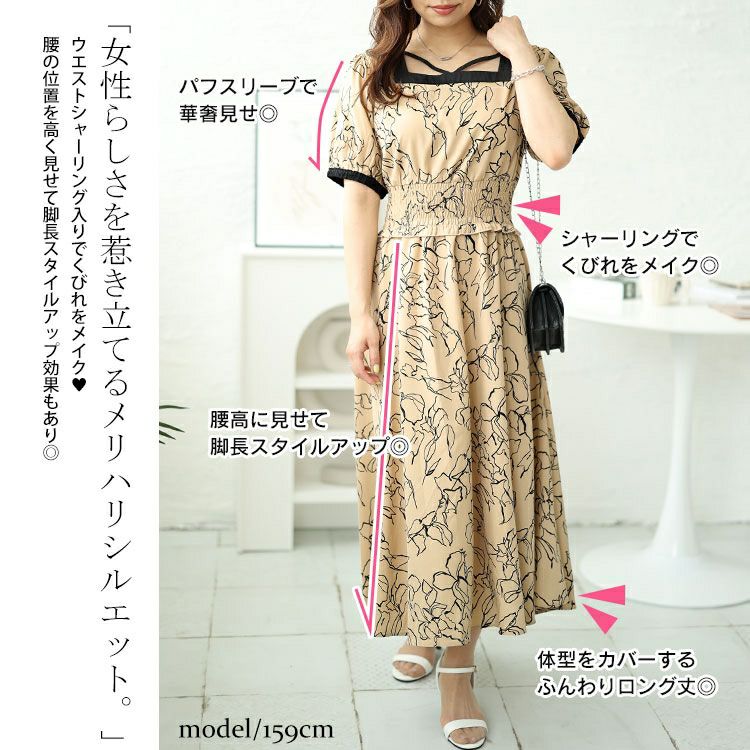 大きいサイズ レディース モダン花柄配色クロスネックワンピース　fem-483