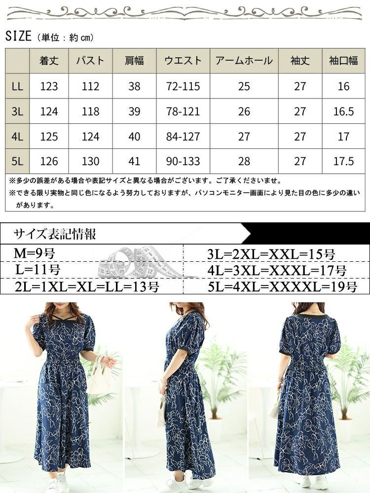 大きいサイズ レディース モダン花柄配色クロスネックワンピース　fem-483