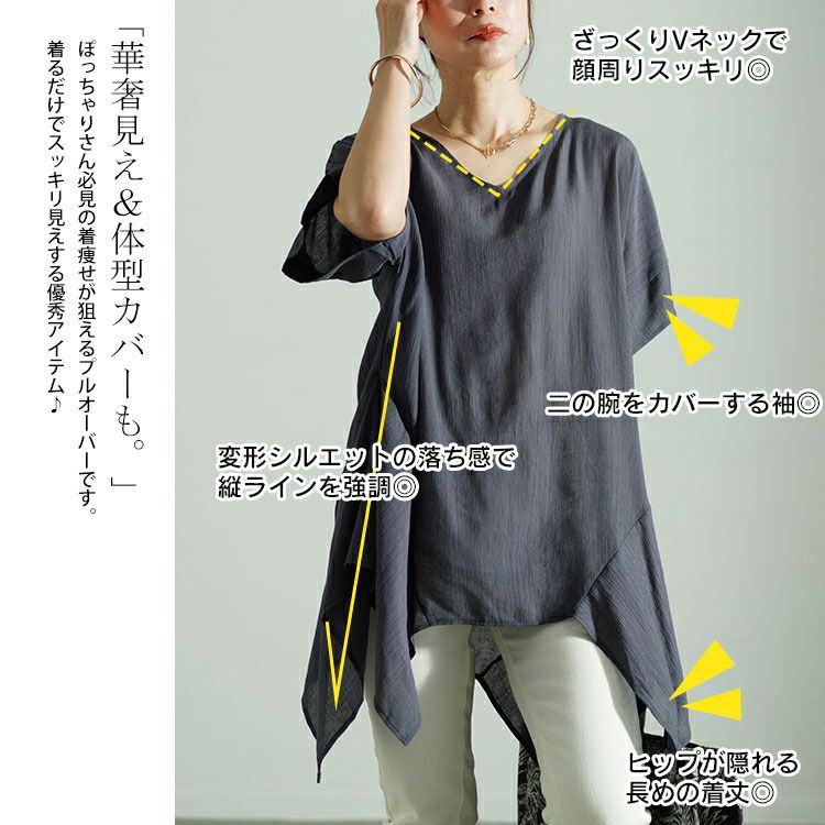 大きいサイズ レディース 裾変形デザインワイドプルオーバー　fem-481 【ゆうパケット可】