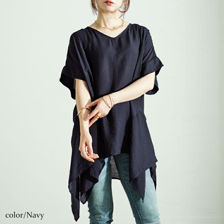 大きいサイズ レディース 裾変形デザインワイドプルオーバー　fem-481 【ゆうパケット可】