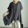 大きいサイズ レディース 裾変形デザインワイドプルオーバー　fem-481 【ゆうパケット可】 チャコール