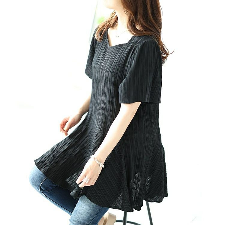 大きいサイズ レディース シャーリングペプラムチュニック　fem-479