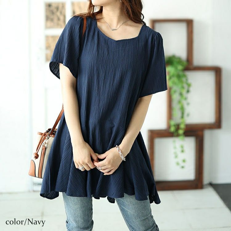 大きいサイズ レディース シャーリングペプラムチュニック　fem-479