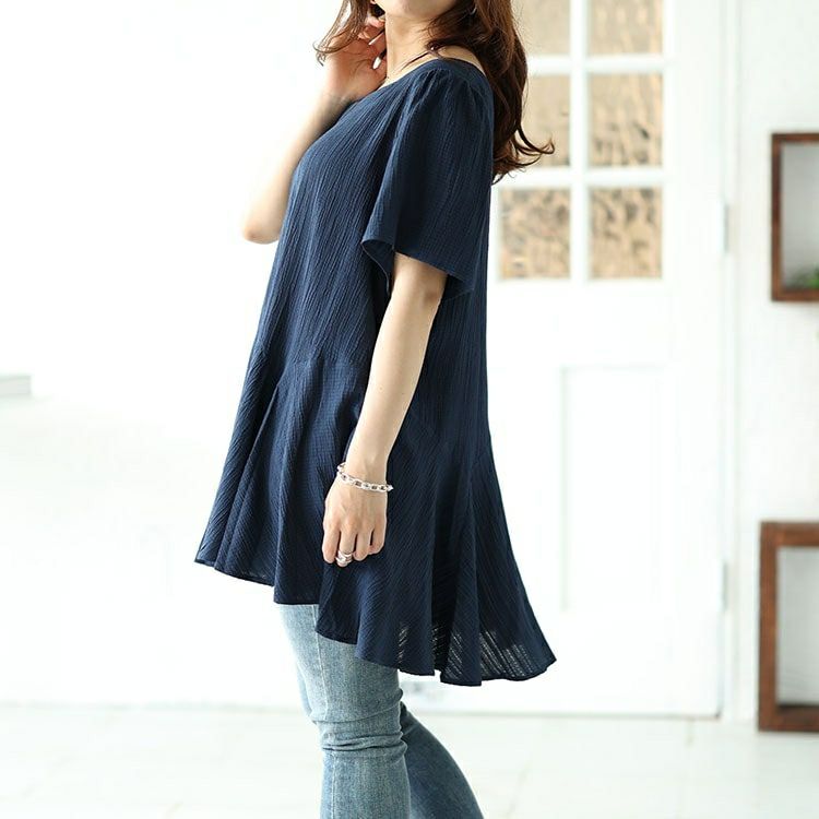 大きいサイズ レディース シャーリングペプラムチュニック　fem-479