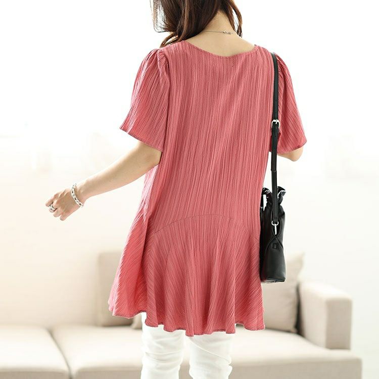 大きいサイズ レディース シャーリングペプラムチュニック　fem-479