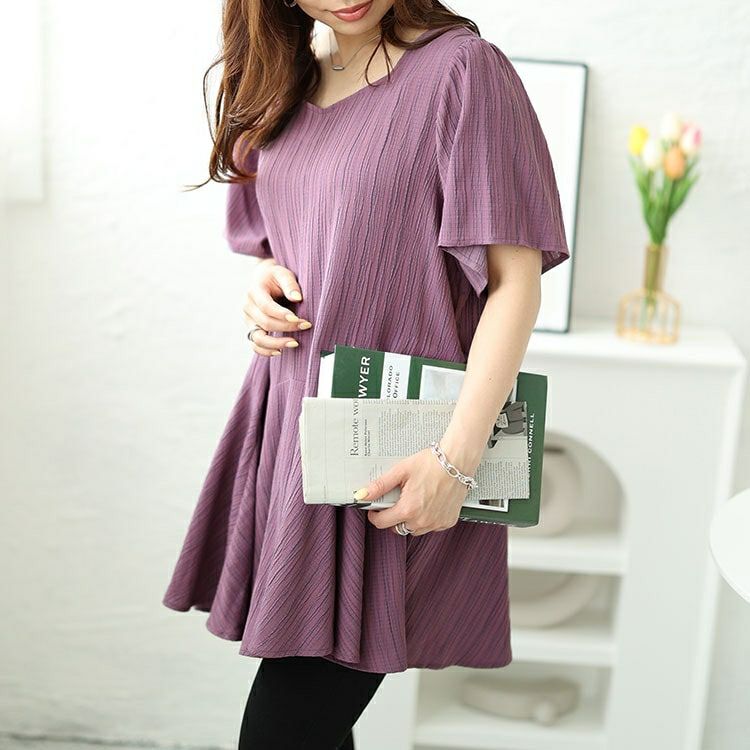 大きいサイズ レディース シャーリングペプラムチュニック　fem-479