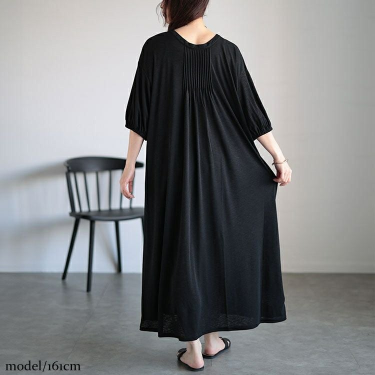 大きいサイズ レディース 前後2wayリボン＆ピンタックギャザーワンピース　u2-0092