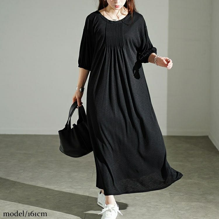 大きいサイズ レディース 前後2wayリボン＆ピンタックギャザーワンピース　u2-0092