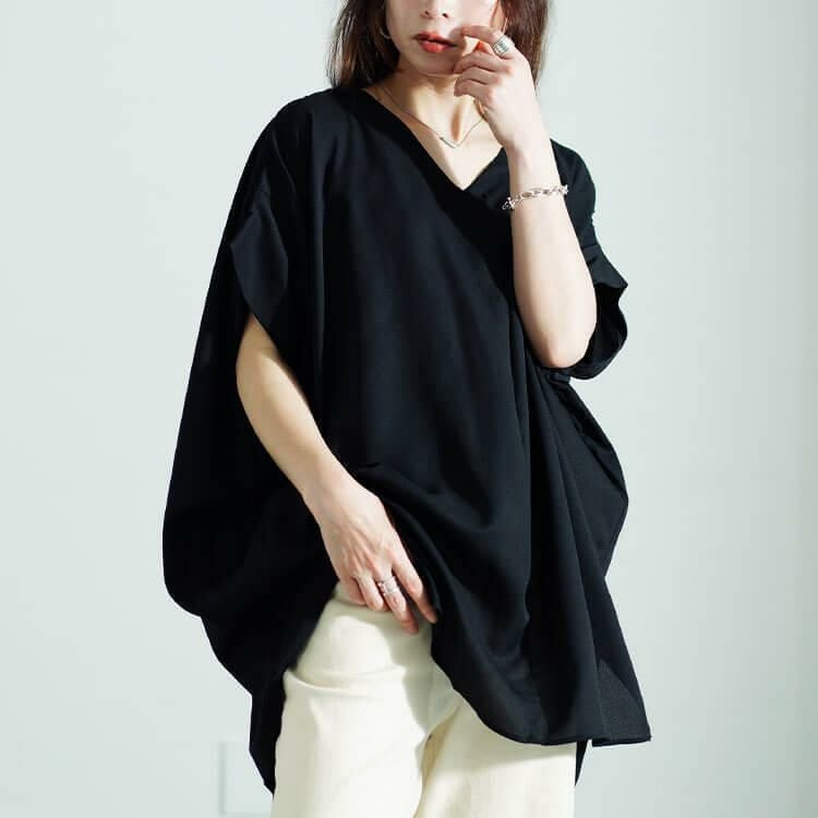 大きいサイズ レディース サイドスリットワイドドルマントップス 　sw-0646 【メール便可】 ブラック