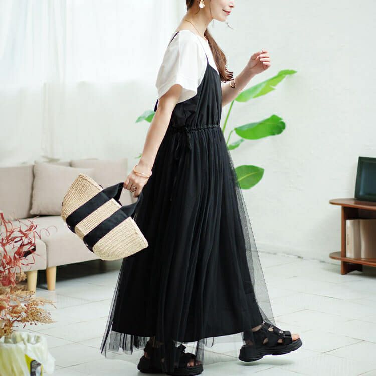 大きいサイズ レディース リボンチュールキャミワンピース　sw-0644