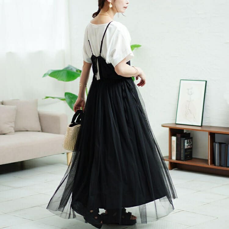 大きいサイズ レディース リボンチュールキャミワンピース　sw-0644