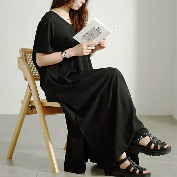 大きいサイズ レディース フレンチスリーブVネックワンピース　sw-0647