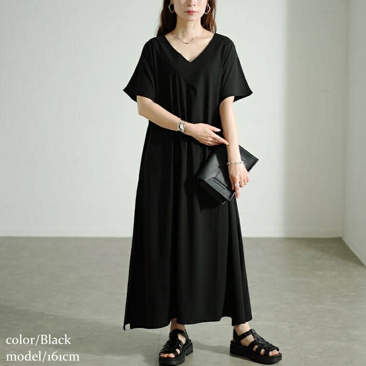 大きいサイズ レディース フレンチスリーブVネックワンピース　sw-0647