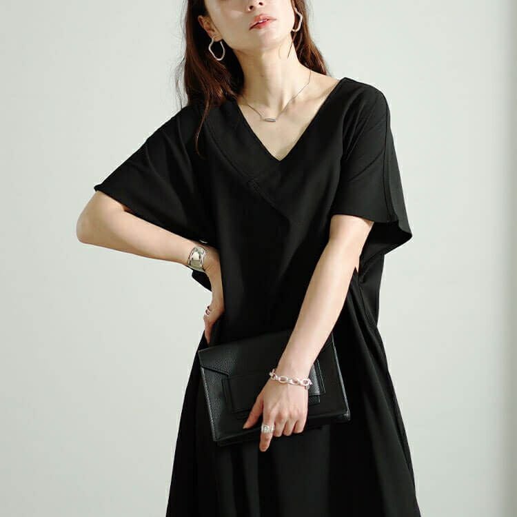 大きいサイズ レディース フレンチスリーブVネックワンピース　sw-0647