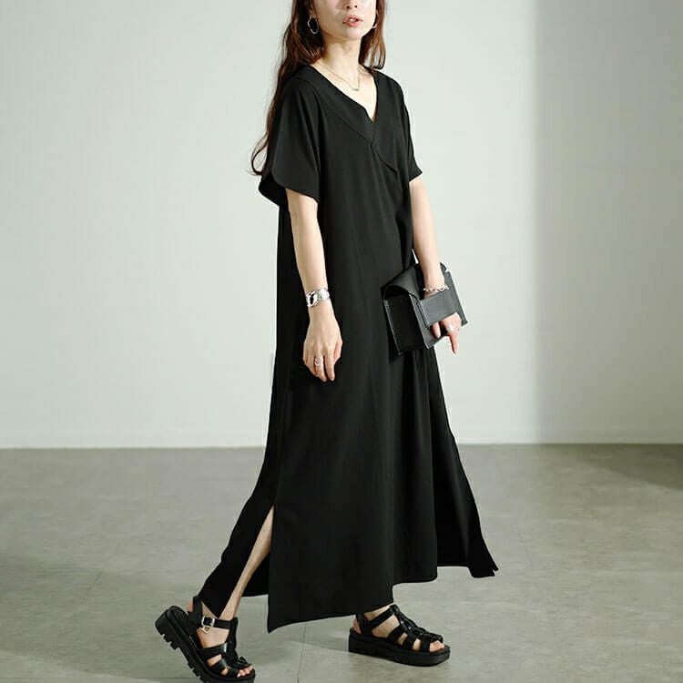 大きいサイズ レディース フレンチスリーブVネックワンピース　sw-0647