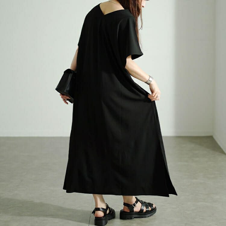 大きいサイズ レディース フレンチスリーブVネックワンピース　sw-0647