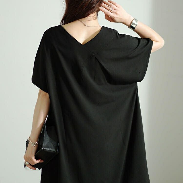 大きいサイズ レディース フレンチスリーブVネックワンピース　sw-0647