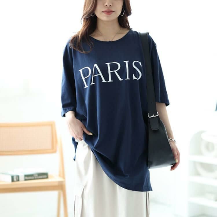 大きいサイズ レディース ビッグロゴコットンTシャツ　kt-4405 【メール便可】 ネイビー