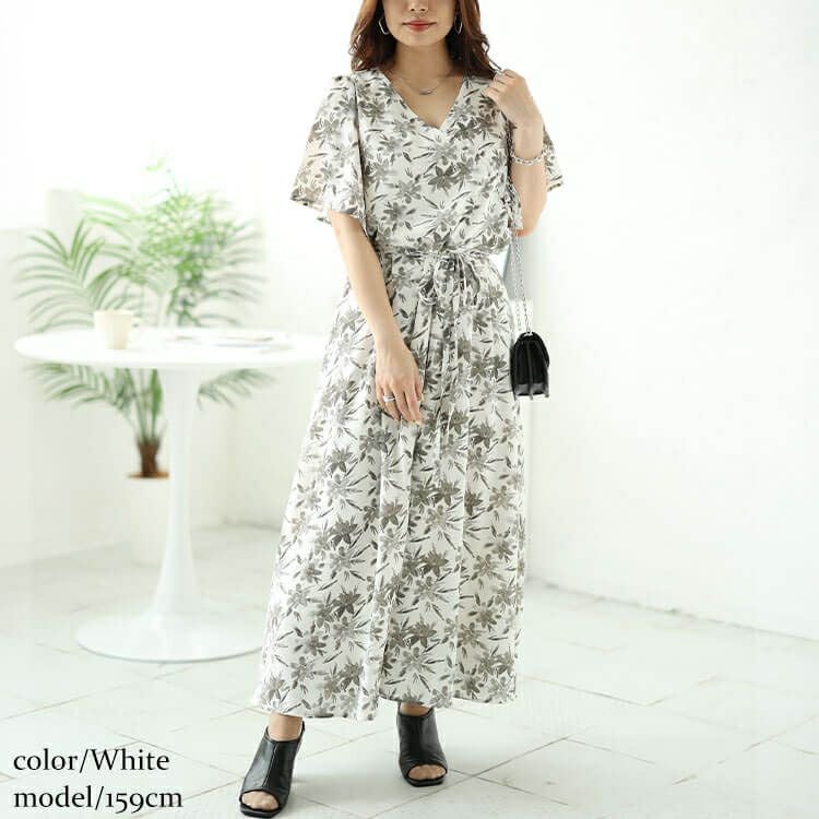 大きいサイズ レディース ボタニカルフラワー柄カシュクールワンピース　bro-0044