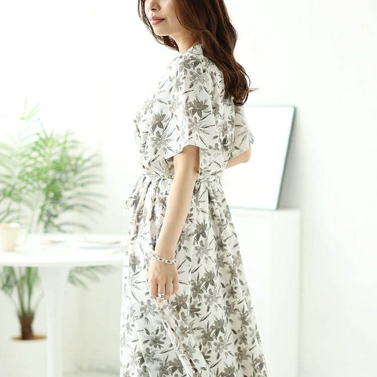 大きいサイズ レディース ボタニカルフラワー柄カシュクールワンピース　bro-0044