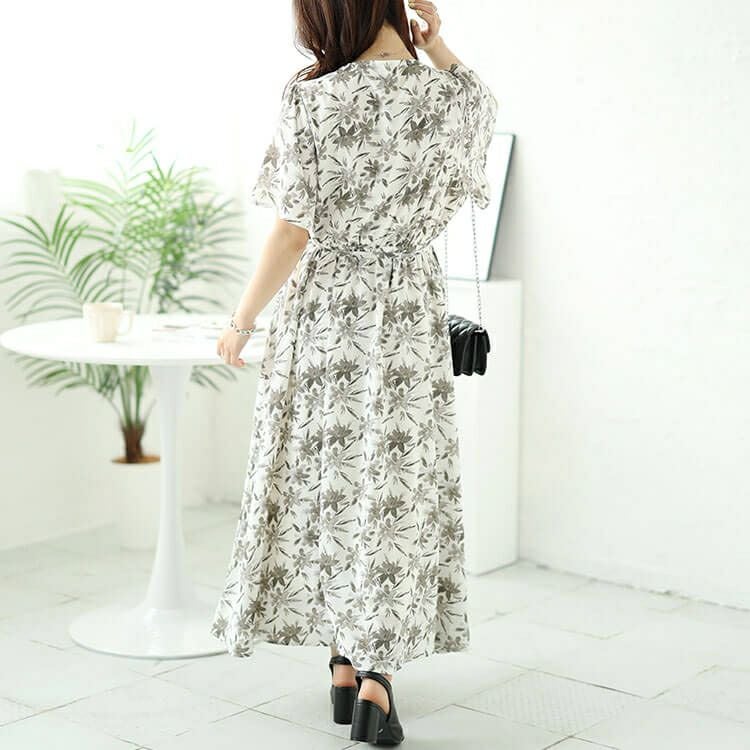 大きいサイズ レディース ボタニカルフラワー柄カシュクールワンピース　bro-0044