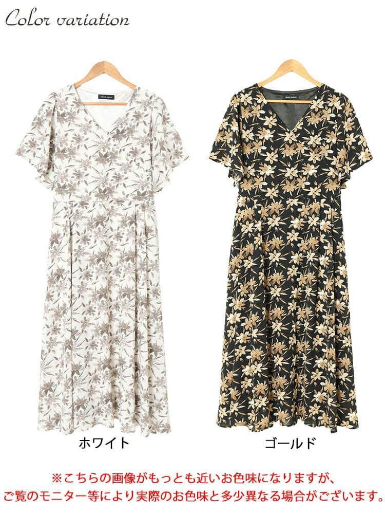 大きいサイズ レディース ボタニカルフラワー柄カシュクールワンピース　bro-0044