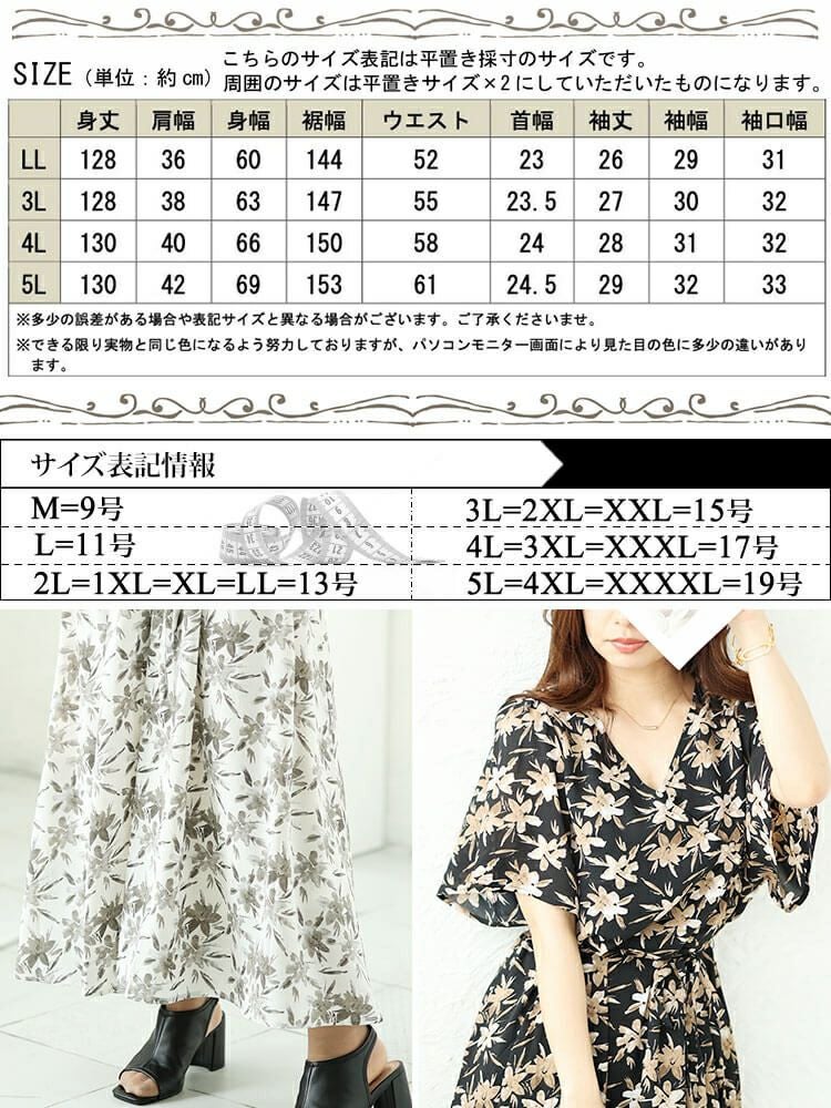 大きいサイズ レディース ボタニカルフラワー柄カシュクールワンピース　bro-0044