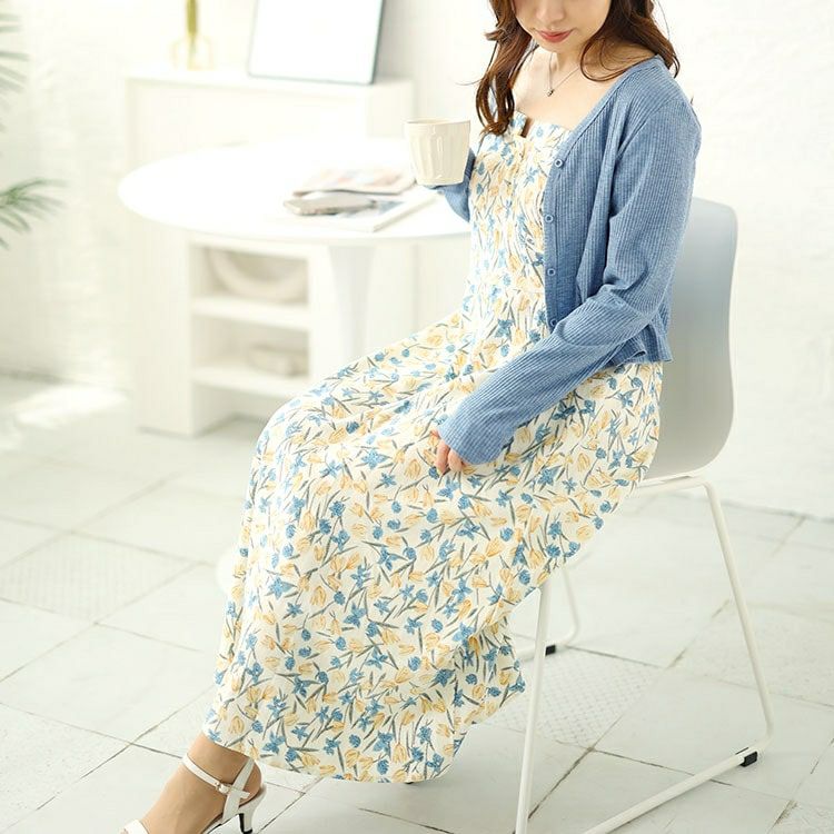 大きいサイズ レディース ラメリブカーディガン＆キャミソールワンピースセット　goldy-1501