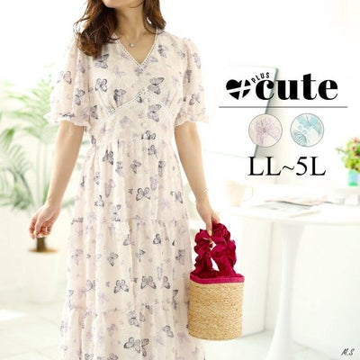 大きいサイズ レディース 蝶々柄ティアードワンピース　goldy-1498