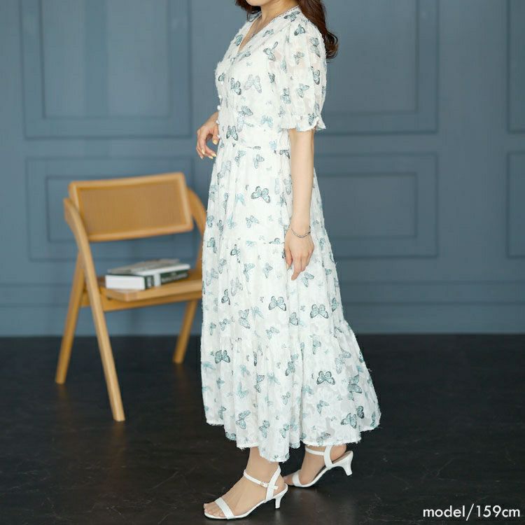 大きいサイズ レディース 蝶々柄ティアードワンピース　goldy-1498