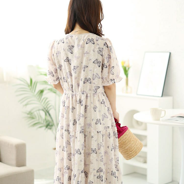 大きいサイズ レディース 蝶々柄ティアードワンピース　goldy-1498