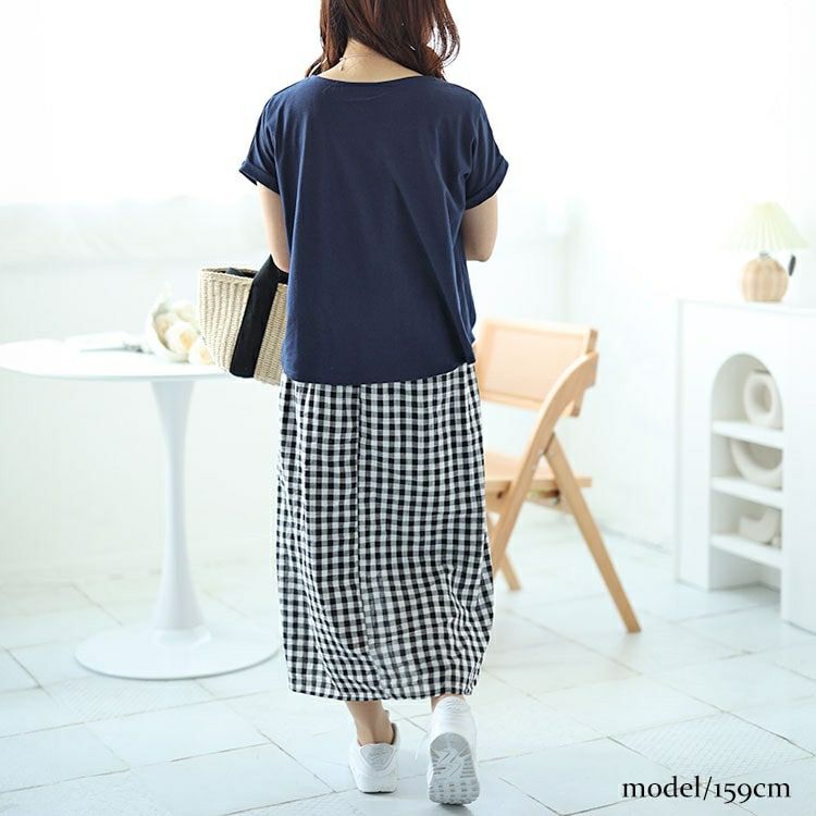 大きいサイズ レディース ギンガムチェックドッキングワンピース　plan-240084