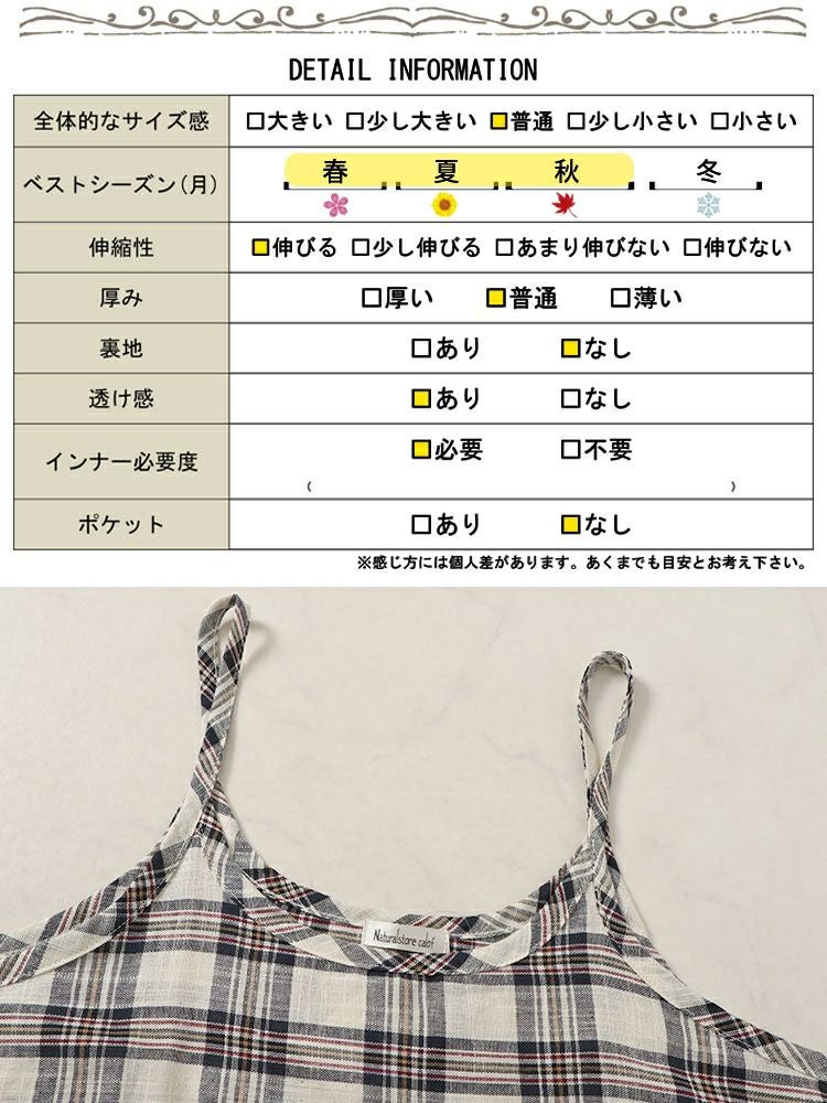 大きいサイズ レディース ラウンドネックTシャツ＆チェックキャミワンピース2点セット　plan-240081