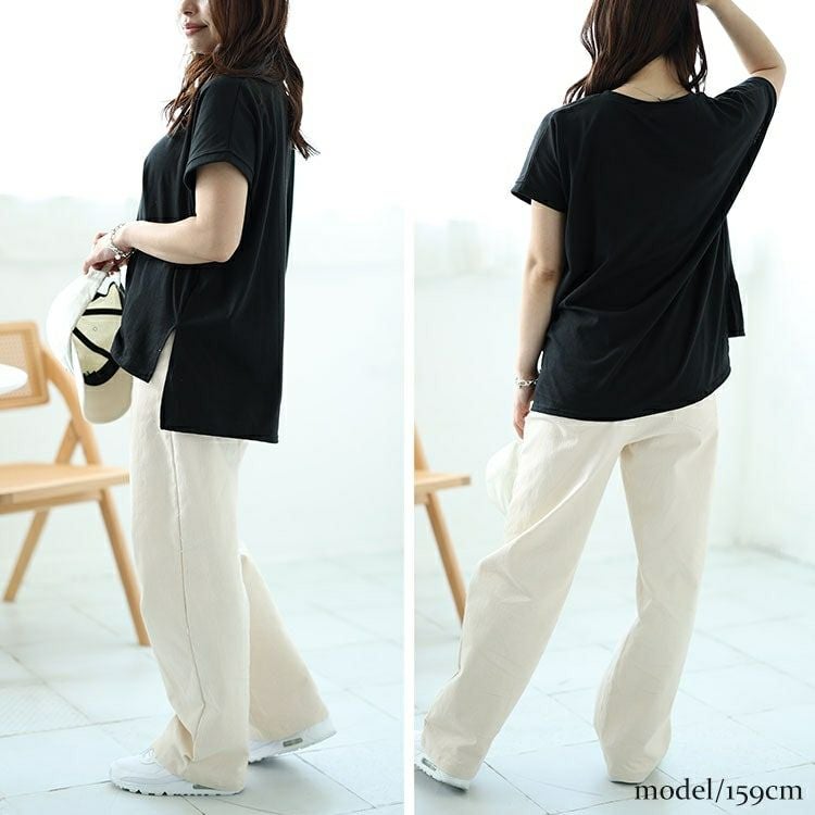 大きいサイズ レディース ラウンドネックTシャツ＆デニムキャミワンピ2点セット　plan-240080