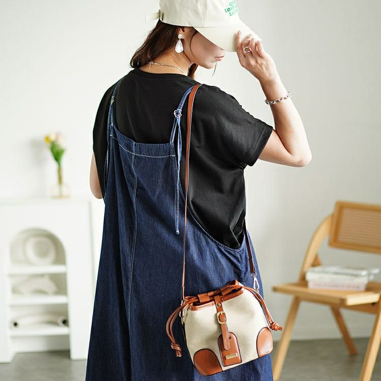 大きいサイズ レディース ラウンドネックTシャツ＆デニムキャミワンピ2点セット　plan-240080