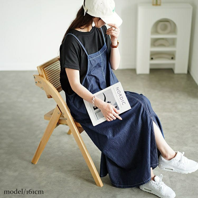 大きいサイズ レディース ラウンドネックTシャツ＆デニムキャミワンピ2点セット　plan-240080