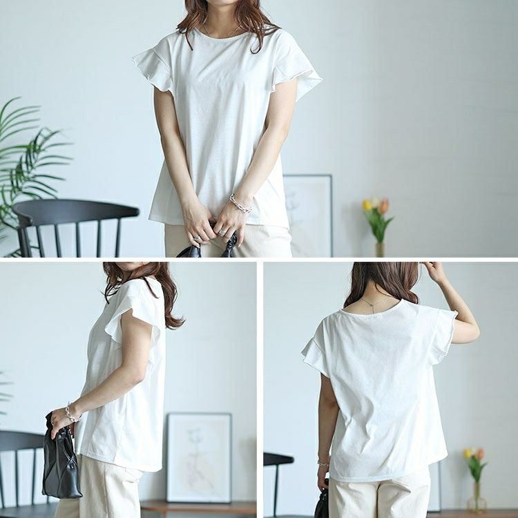 大きいサイズ レディース フリル袖Tシャツ＆キャミワンピース2点セット　plan-240062