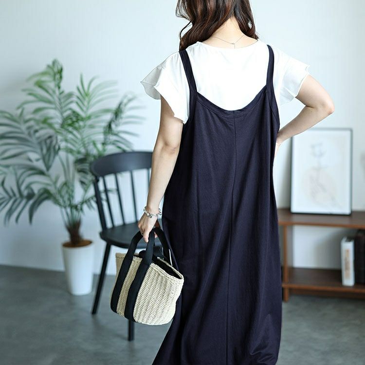 大きいサイズ レディース フリル袖Tシャツ＆キャミワンピース2点セット　plan-240062