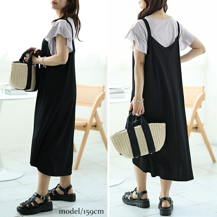 大きいサイズ レディース フリル袖Tシャツ＆キャミワンピース2点セット　plan-240062