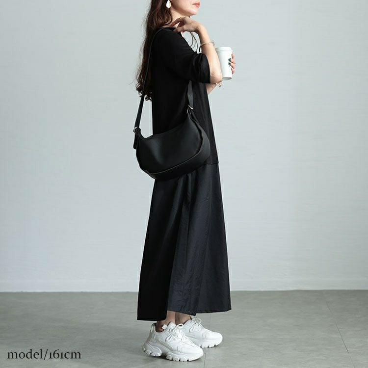 大きいサイズ レディース Vネック異素材ドッキングワンピース　maru-30005