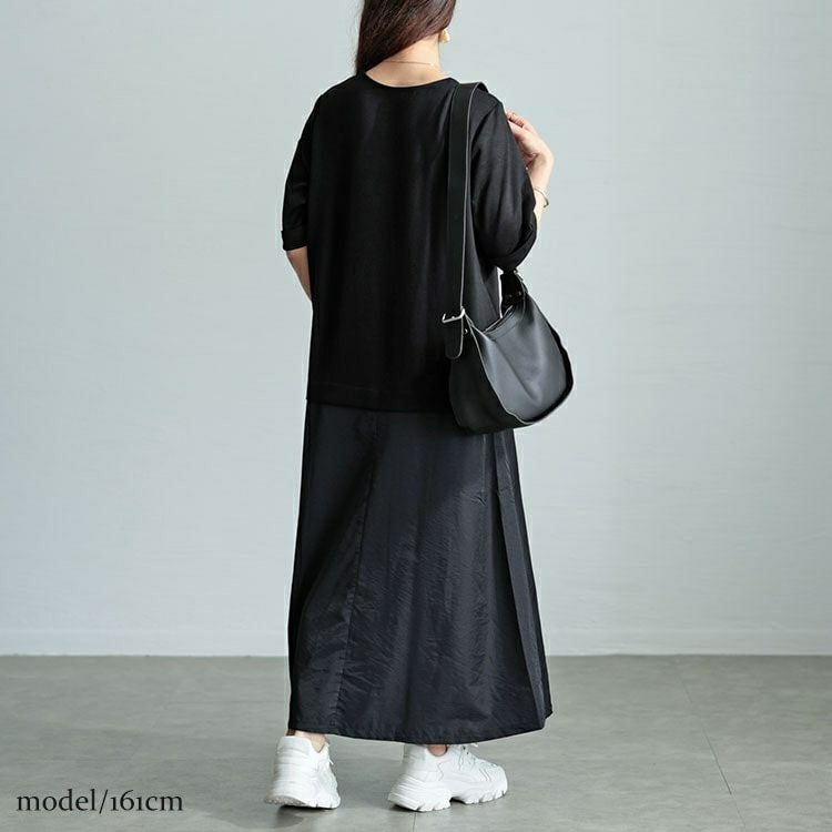 大きいサイズ レディース Vネック異素材ドッキングワンピース　maru-30005