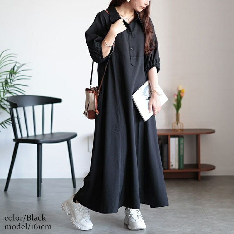 大きいサイズ レディース バルーンスリーブスキッパーシャツワンピース　maru-30046