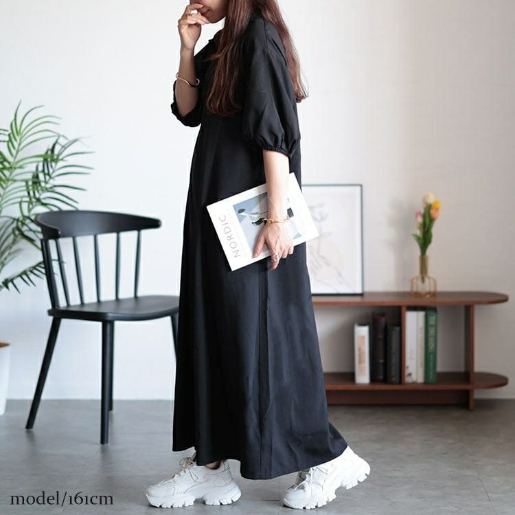 大きいサイズ レディース バルーンスリーブスキッパーシャツワンピース　maru-30046