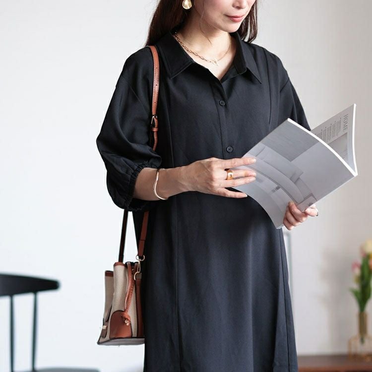 大きいサイズ レディース バルーンスリーブスキッパーシャツワンピース　maru-30046