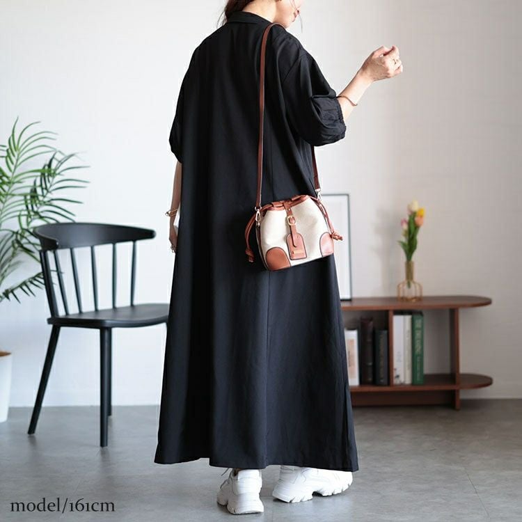 大きいサイズ レディース バルーンスリーブスキッパーシャツワンピース　maru-30046