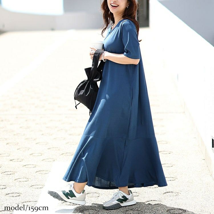 大きいサイズ レディース バックロゴマーメイドワッフルワンピース　maru-30048