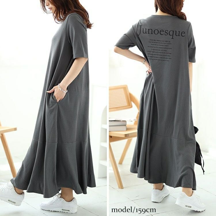 大きいサイズ レディース バックロゴマーメイドワッフルワンピース　maru-30048