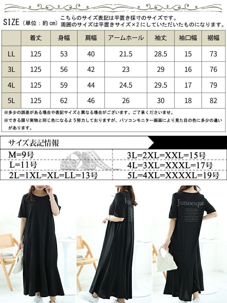 大きいサイズ レディース バックロゴマーメイドワッフルワンピース　maru-30048