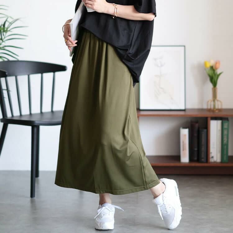 大きいサイズ レディース セミフレアカットスカート　maru-30047 カーキ